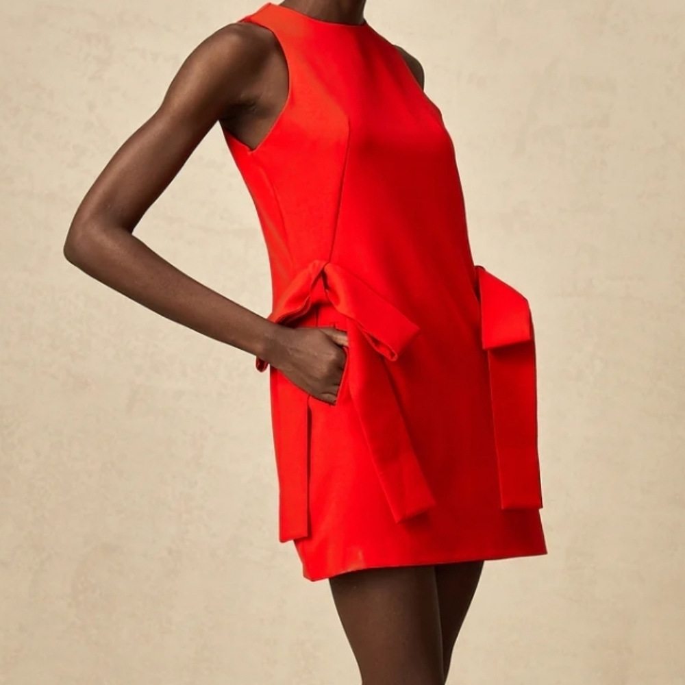 MISS ROSIER RED SLEEVELESS ACCENT BOW, MINI DRESS SIZE, M, NWOT